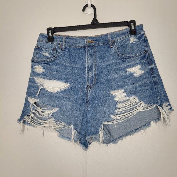 American Eagle highest rise 90s boyfriend shorts distressed stretch size 14 - Picture 1 of 7